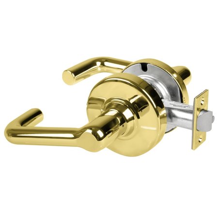 SCHLAGE Grade 1 Passage Latch, Tubular Lever, Non-Keyed, Bright Brass Finish, Non-Handed ND10S TLR 605